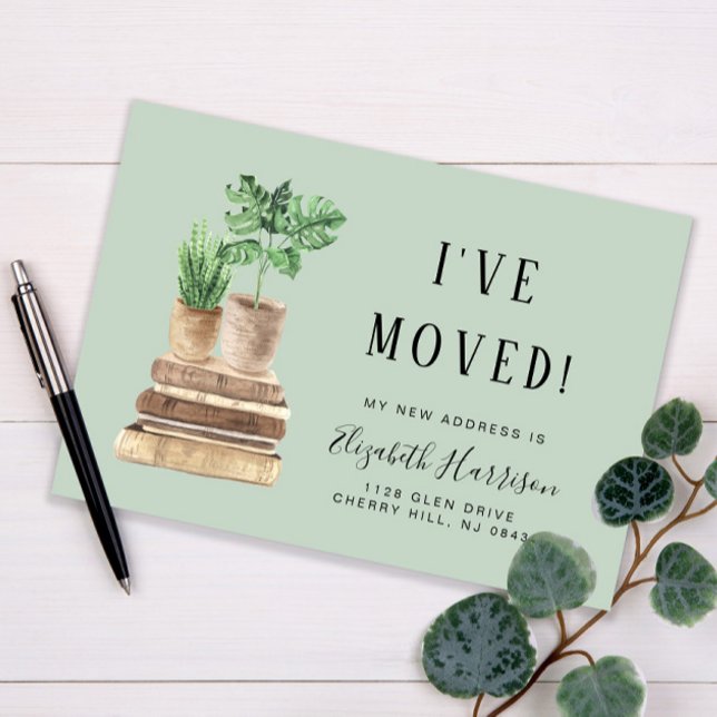 I've Moved Boho Plants Sage Green Moving Announcement Postcard (Creator Uploaded)