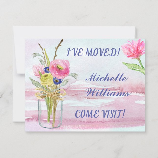 I've Moved Budget Elegant Pink Rose Floral Moving  Announcement (Front)