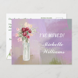 I've Moved Budget Watercolor Pink Floral Moving Announcement Postcard