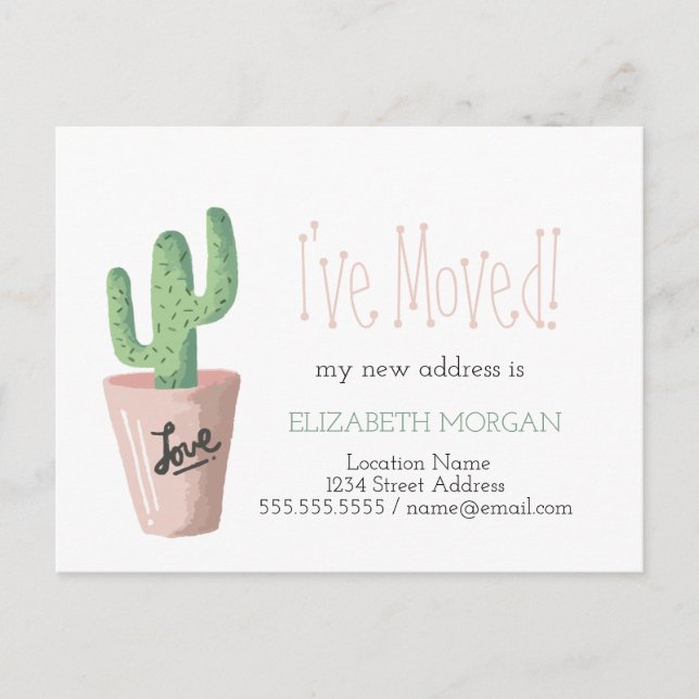 I've Moved Cactus Love New Address  Announcement Postcard (Front)