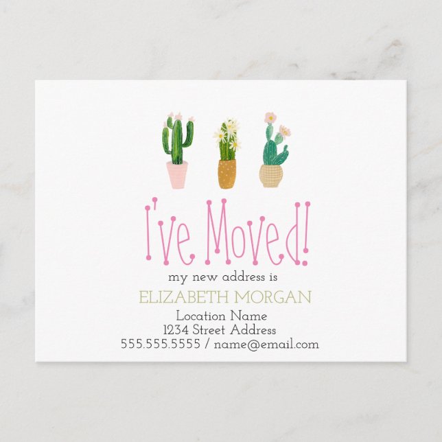 I've Moved Cactus Plants  New Address Announcement Postcard (Front)