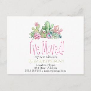 I've Moved Cactus Succulent  Announcement Postcard
