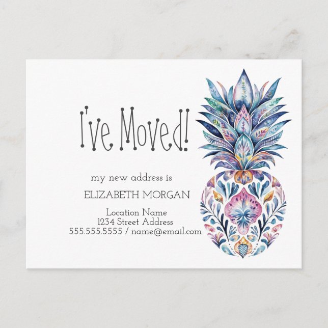 I've Moved,Chic Colourful Pineapple New Address  Announcement Postcard (Front)