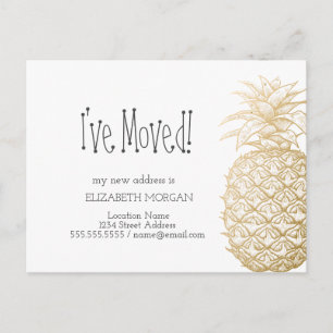 I've Moved,Chic Gold Pineapple New Address Announcement Postcard