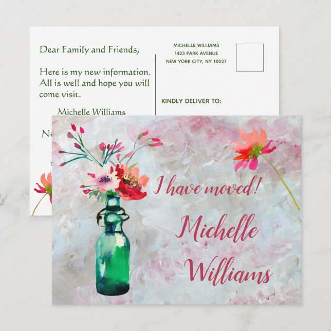 I've Moved Classic Elegant Pastel Floral Moving  Announcement Postcard (Front/Back)