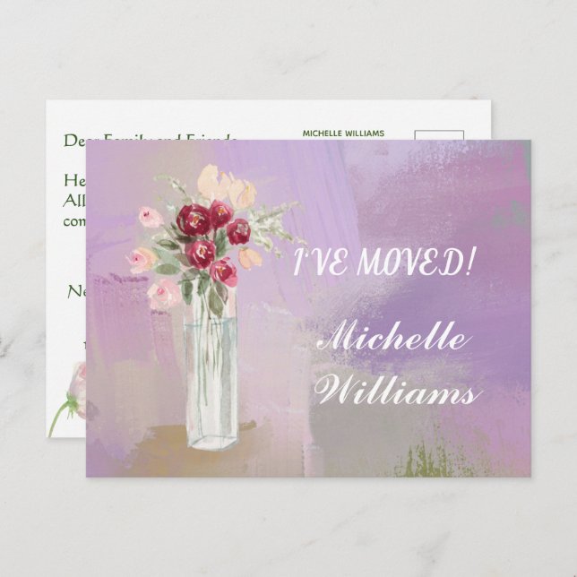 I've Moved Classic Elegant Pink Floral Move Announcement Postcard (Front/Back)