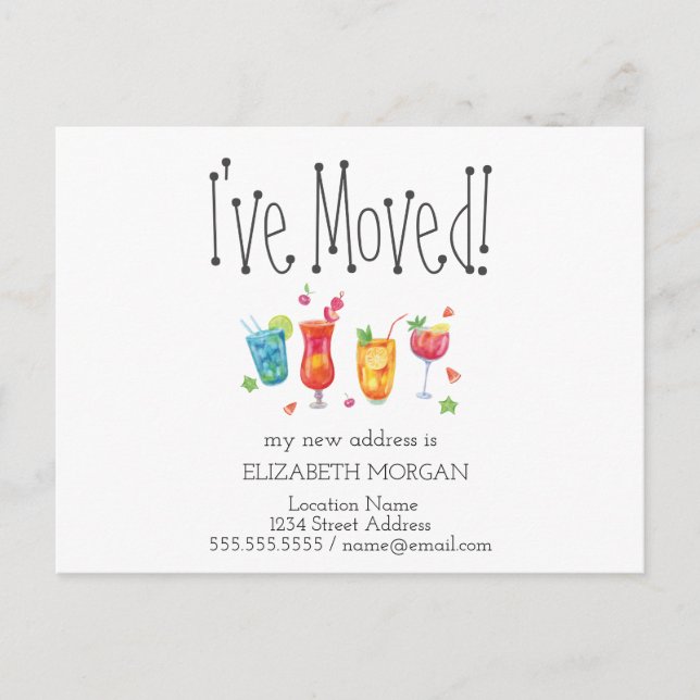 I've Moved,Cocktails Fruits New Address  Announcement Postcard (Front)