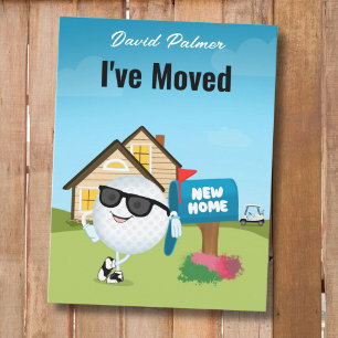 I've Moved Cool Golf Ball Wearing Sunglass Announcement Postcard