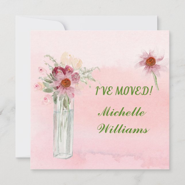 I've Moved Elegant Pink Floral Moving Announcement (Front)
