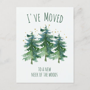 I've Moved Forest Mountain Pines Watercolor Announcement Postcard