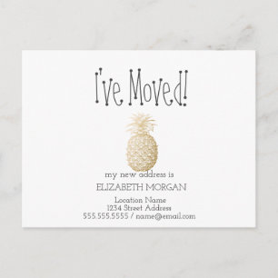 I've Moved,Gold Pineapple Tropical New Address Announcement Postcard