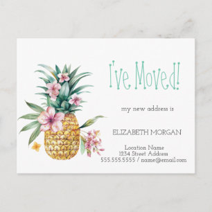 I've Moved,Green,Floral Pineapple New Address  Announcement Postcard