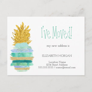 I've Moved,Green,Glitter Pineapple New Address  Announcement Postcard