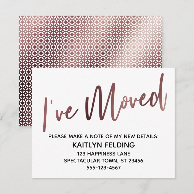 I've Moved Handwriting Rose Gold Pattern Card (Front/Back)
