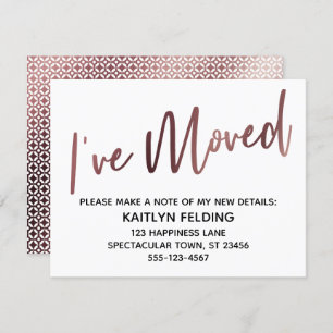 I've Moved Handwriting Rose Gold Pattern Card