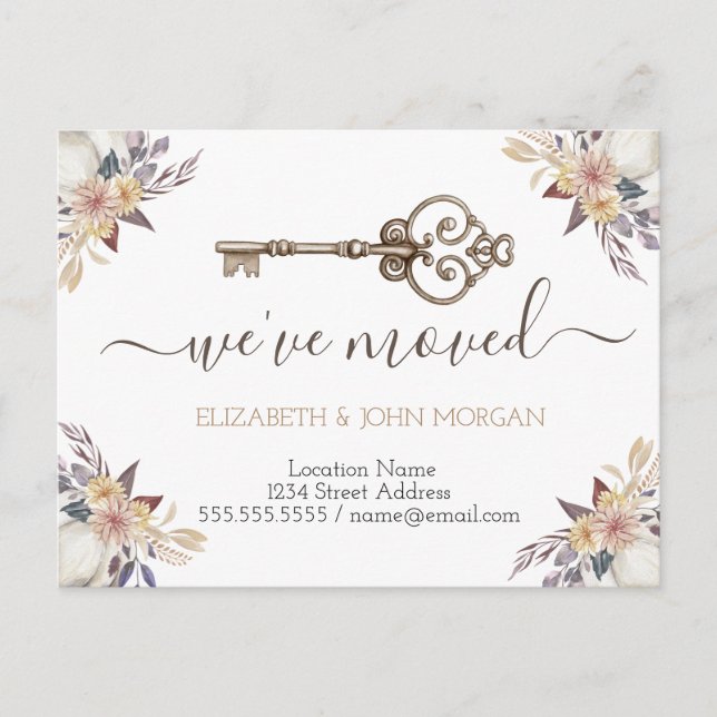  I've Moved Key Flowers New Address Announcement  Postcard (Front)