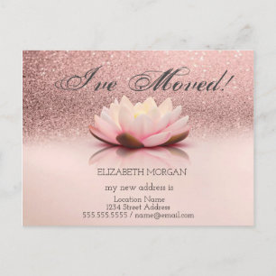 I've Moved, Lotus Flower Glitter New Address Announcement Postcard