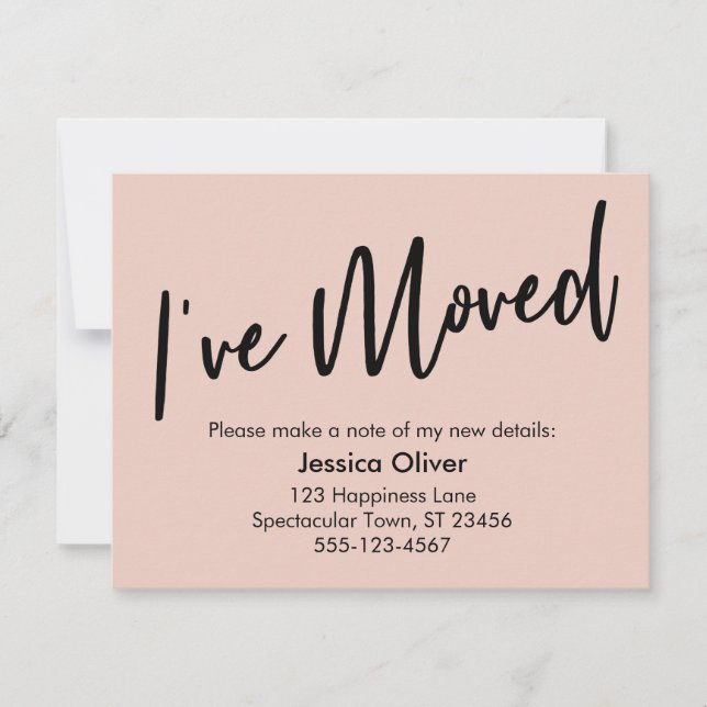 "I've Moved" Modern Handwriting Blush Pink Card (Front)