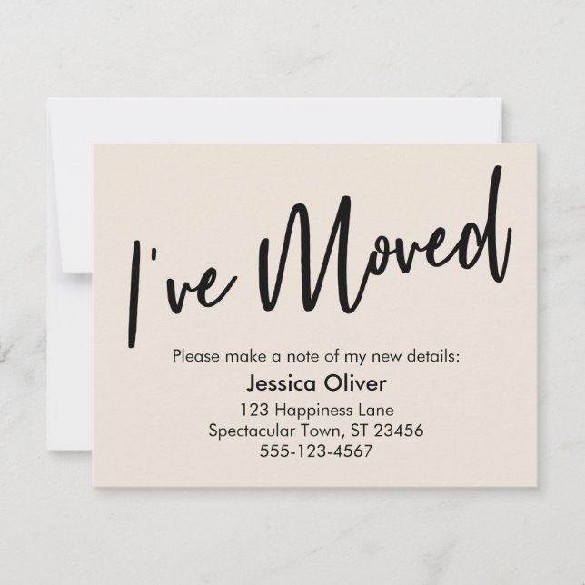 "I've Moved" Modern Handwriting Cream Pink Card (Front)