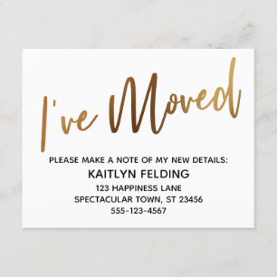 "I've Moved" Modern Handwriting Gold Type Card
