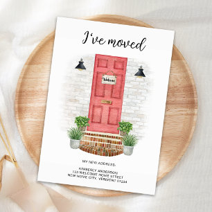 I've Moved New Address Watercolor Front Red Door Card