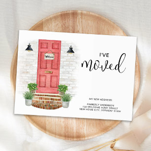I've Moved New Address Watercolor Red Front Door Card