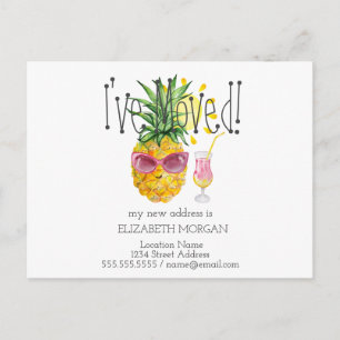 I've Moved,Pineapple,Sun,Cocktail New Address  Announcement Postcard