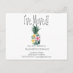 I've Moved,Pineapple Tropical Flowers New Address Announcement Postcard