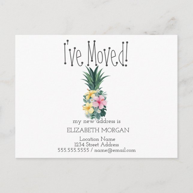 I've Moved,Pineapple Tropical Flowers New Address Announcement Postcard (Front)