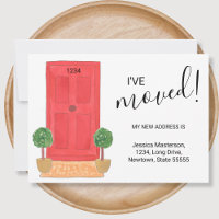 I've Moved Red Door Watercolor Announcement