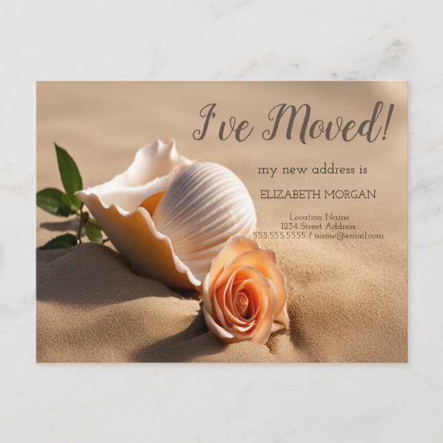 I've Moved,Seashell,Rose,New Address Announcement Postcard (Front)