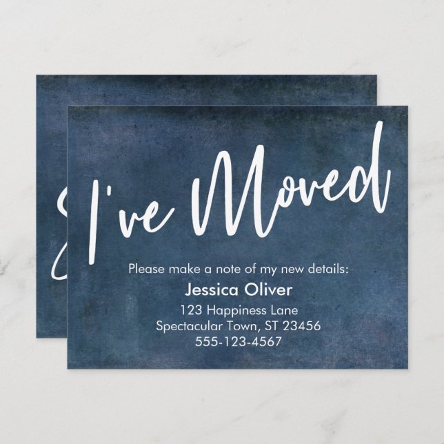 "I've Moved" Typography Grunge Navy Announcement (Front/Back)