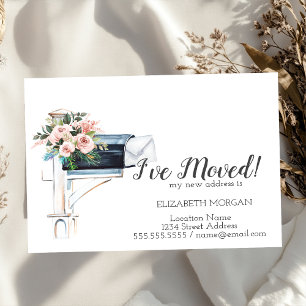 I've Moved,Watercolor Blue Mailbox Floral Announcement Postcard