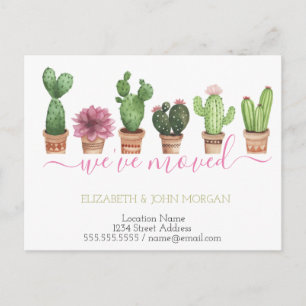 I've Moved  Watercolor Cactus New Address Announcement Postcard