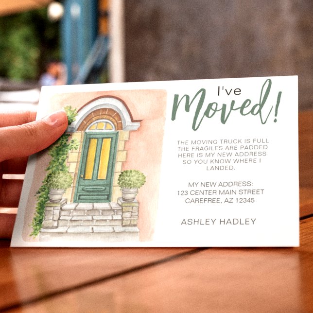I've Moved Watercolor Green Door Announcement (Creator Uploaded)