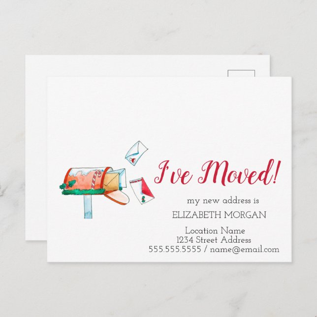 I've Moved,Watercolor Mailbox Christmas Announcement Postcard (Front/Back)