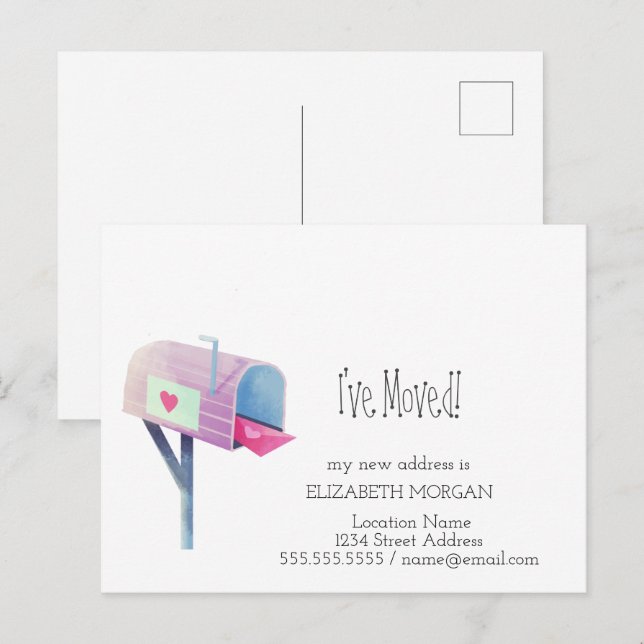 I've Moved,Watercolor Mailbox New Address Announcement Postcard (Front/Back)