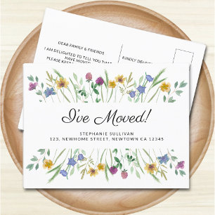 I've Moved Watercolor Wildflower Moving Announcement Postcard