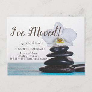 I've Moved,Zen Stones,White Orchid Announcement Postcard