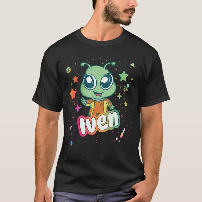 IVEN - Cute Boy Name with cute Alien T-Shirt (Front)