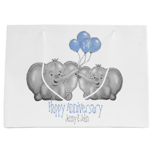 Ivory 14th wedding anniversary elephant couple large gift bag