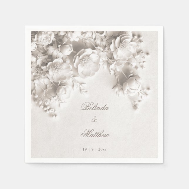 Ivory 3D Floral Roses | Wedding Napkin (Front)