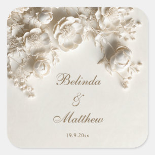 Ivory 3D Floral Roses Wedding Square Sticker