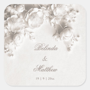Ivory 3D Floral Roses Wedding Square Sticker