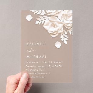 Ivory 3D Flowers Roses Minimalist Wedding Invitat Acrylic Invitations