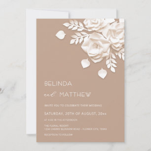 Ivory 3D Flowers Roses Minimalist Wedding  Invitation