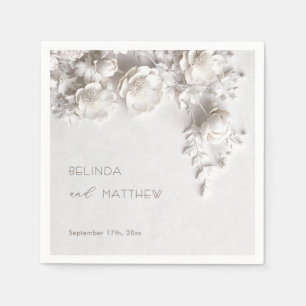 Ivory 3D Flowers Roses Minimalist Wedding Napkin