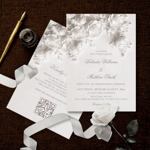 Ivory 3D Flowers Vintage Wedding Invitation