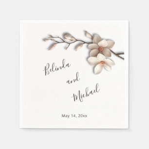 Ivory 3D Magnolia Flowers Wedding Napkin