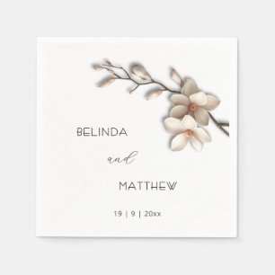 Ivory 3D Magnolia Flowers Wedding Napkin